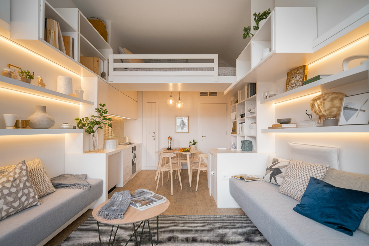 studio-amenage-lit-mezzanine-etageres