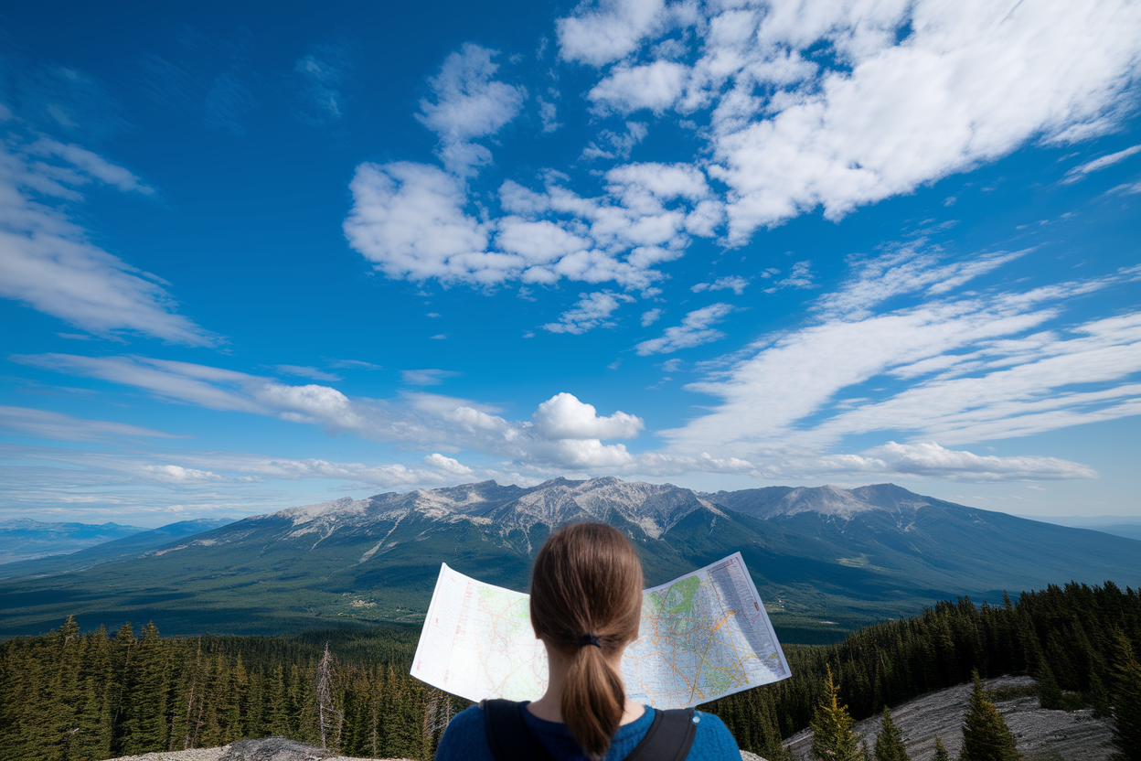 voyageur-dos-carte-montagnes-forets