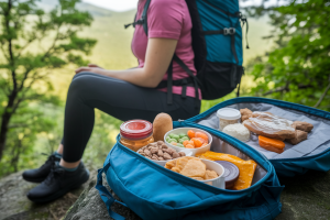 randonneur-roche-foret-nourriture