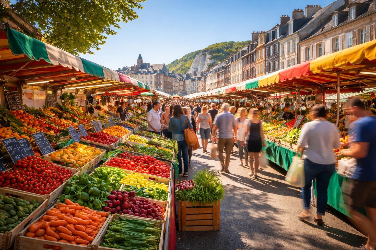 marche-ouvert-fruits-legumes-batiments-treport