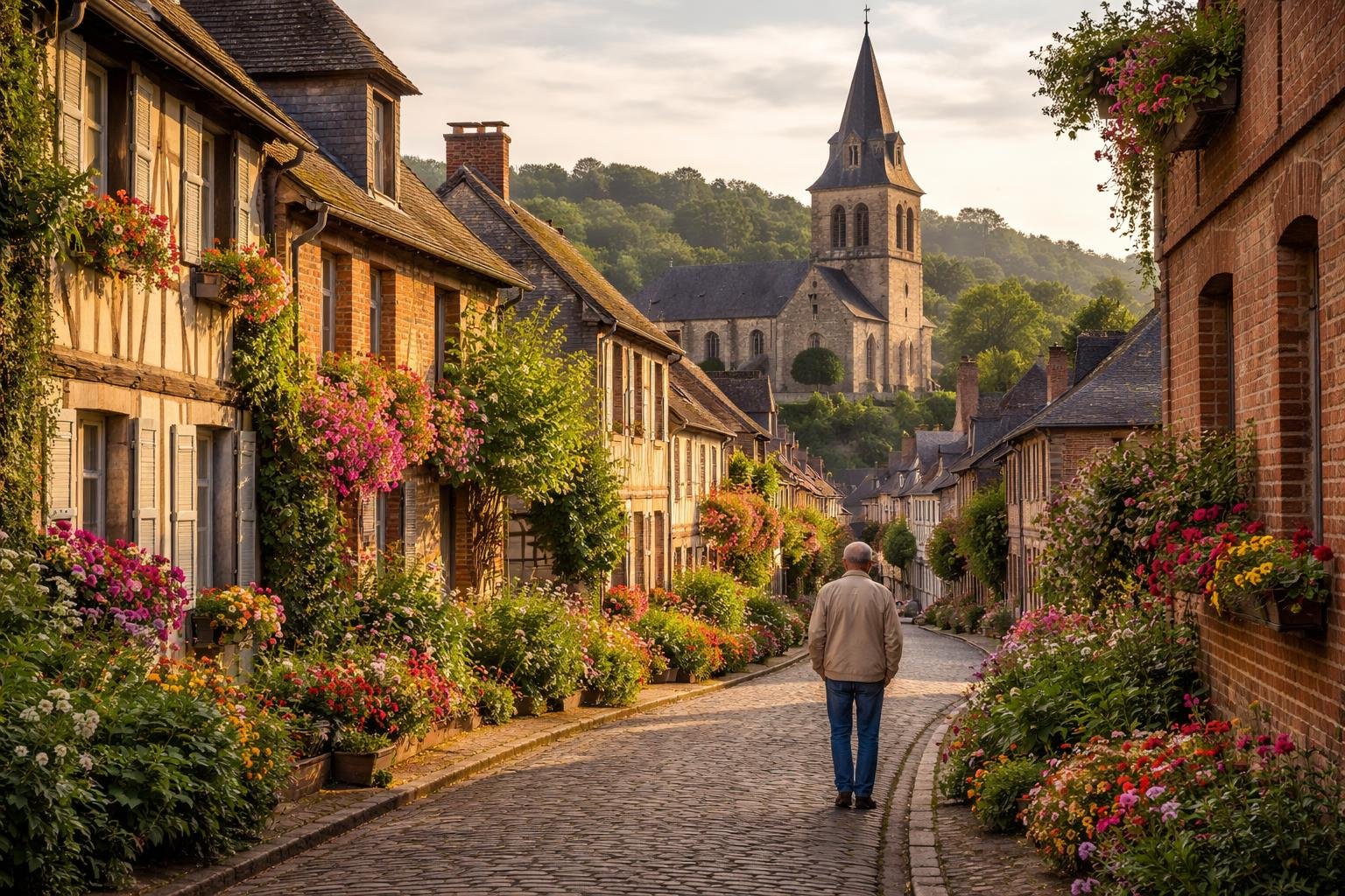 maisons-eglise-rue-pavee-fleurs