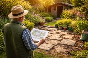 jardin-terrasse-dalles-cabane-plantes