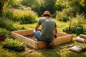 jardinier-potager-bois-outils-plants